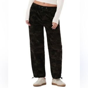 Wide Leg Cargo Pants Brown Camouflage Camo Corduroy Cinch‎ Bottom Parachute Y2K